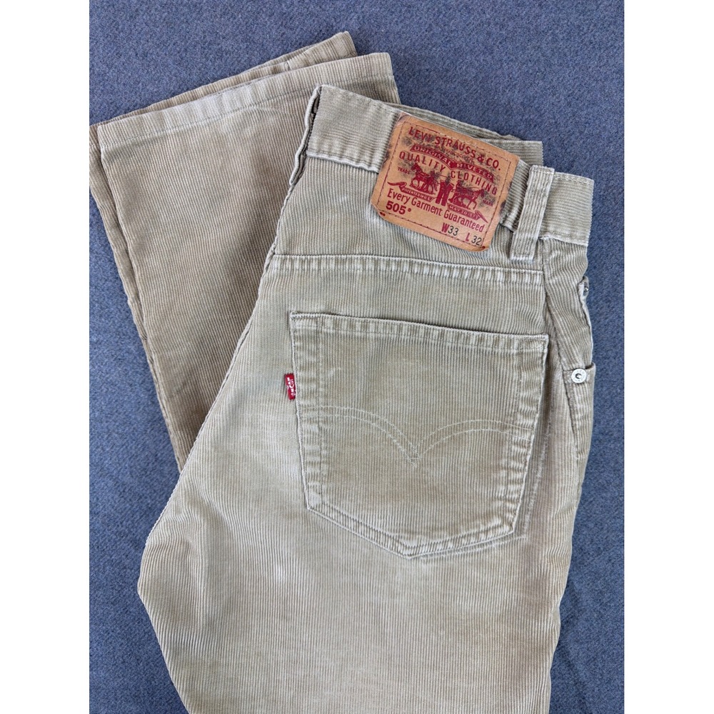 Levi's 505 Corduroy Pants Mens 33x32 Tan Straight Leg Beige Vintage Worn/Altered